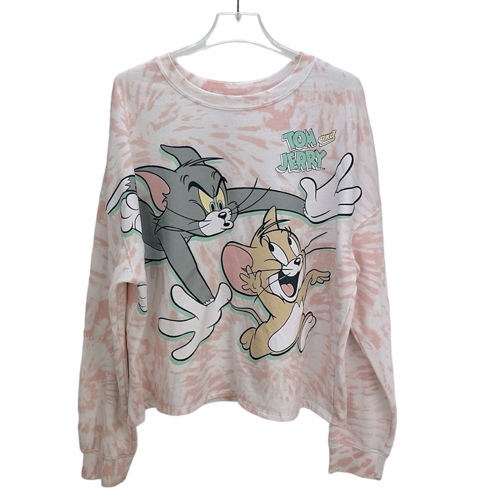 Tom & Jerry Pink White Graphics Print Lightweight Sweatshirt 3X